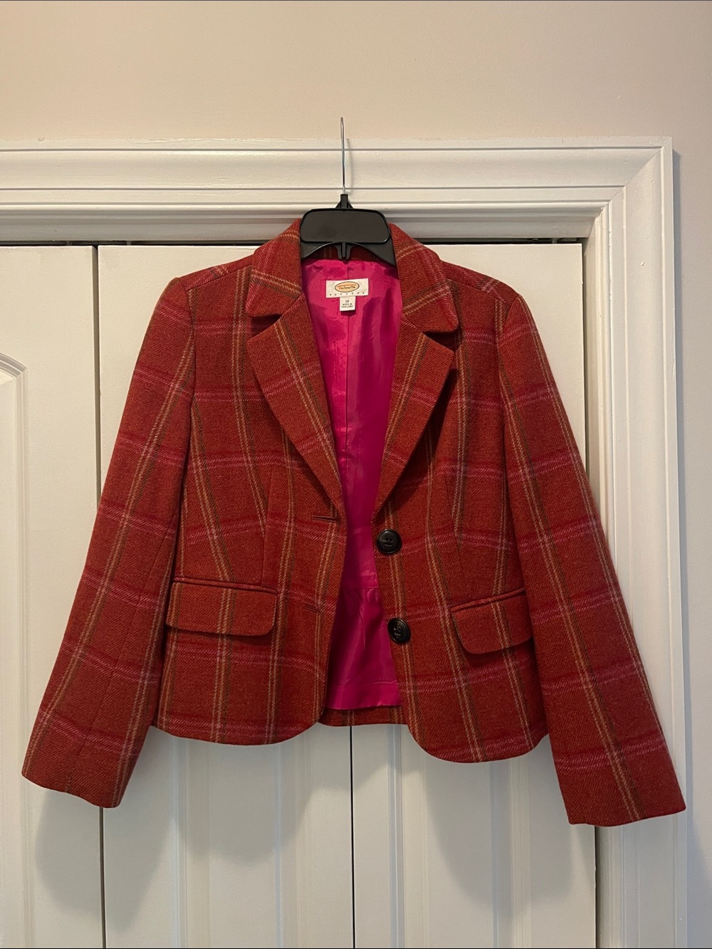 Talbots Red Plaid Blazer with Pink Lining